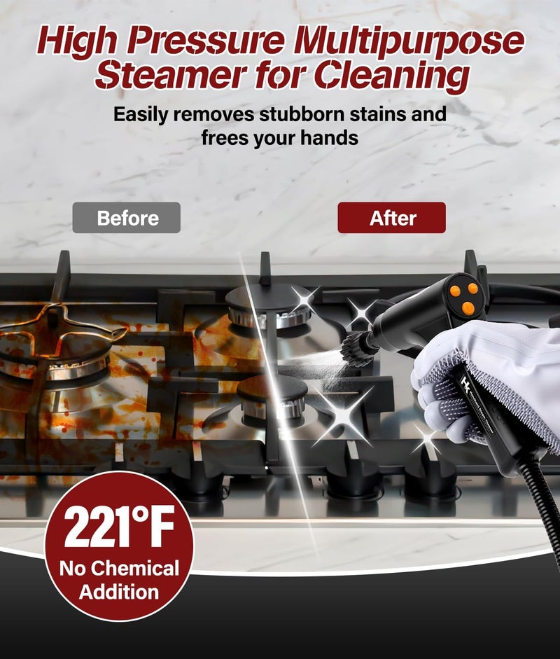 H & K 2026 Upgraded Steam Cleaner,10s Heat-Up,1.2L Tank, 6-Level Adjustable Handle,1500W Steamer for Cleaning, Portable Steamer for Cleaning with 20PCS Accessories, Steam Cleaner for Home,Car,Dirt - Image 5